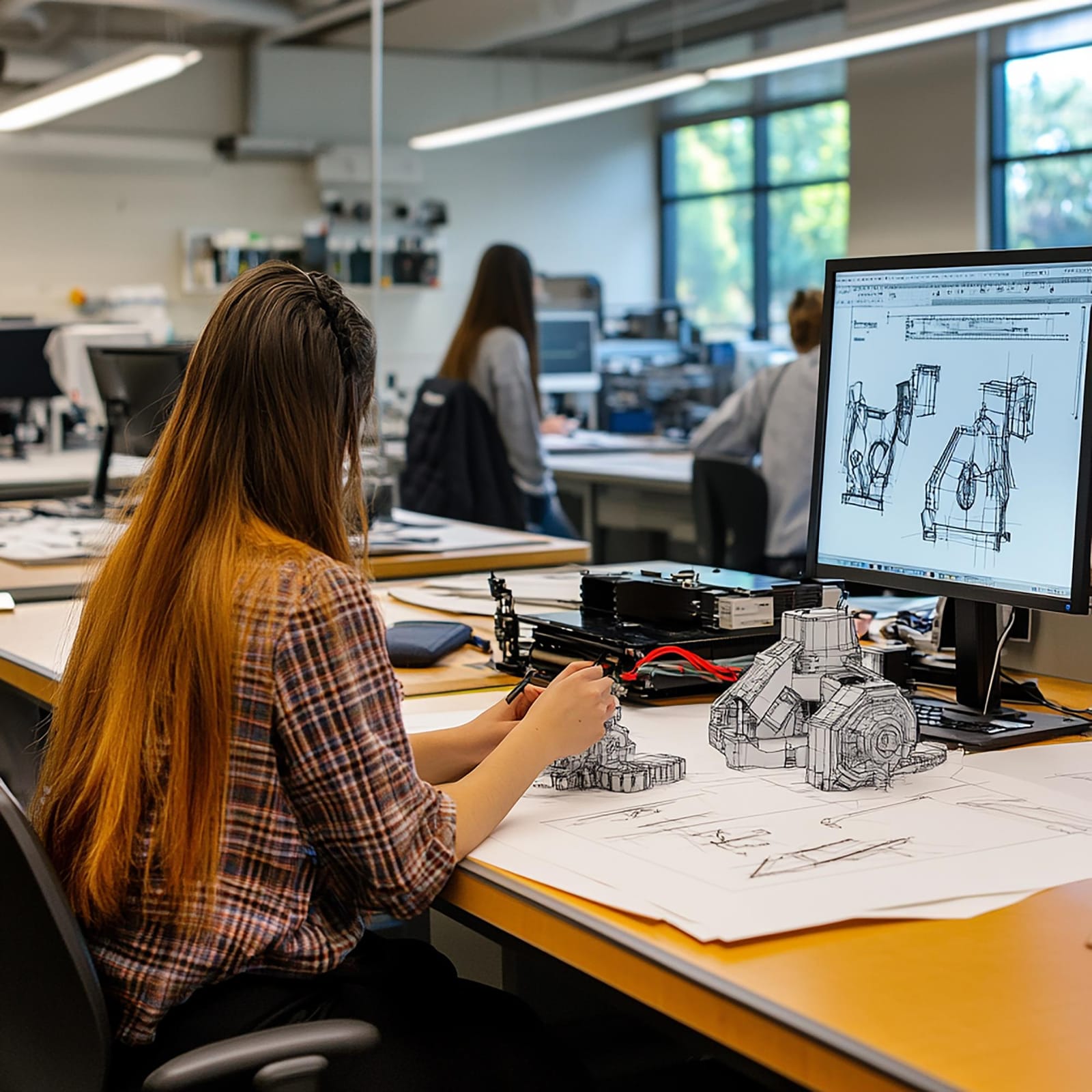 CAD design team working on bracket redesign