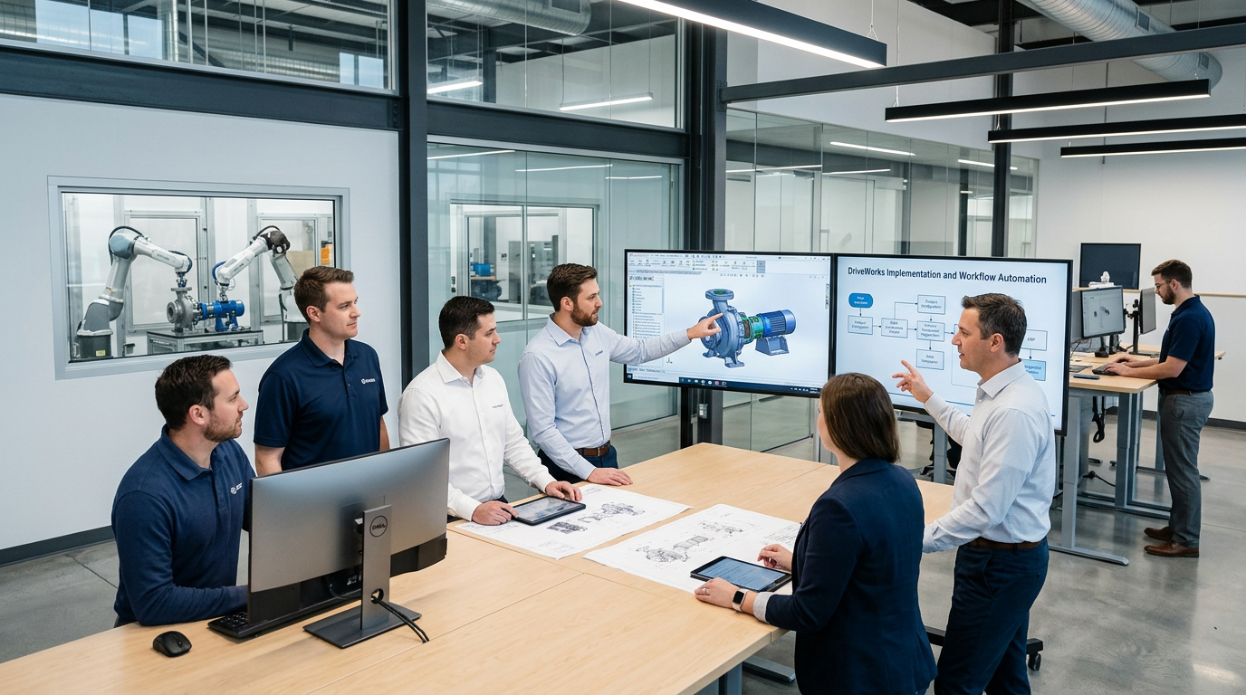 Engineering team reviewing DriveWorks implementation and workflow automation